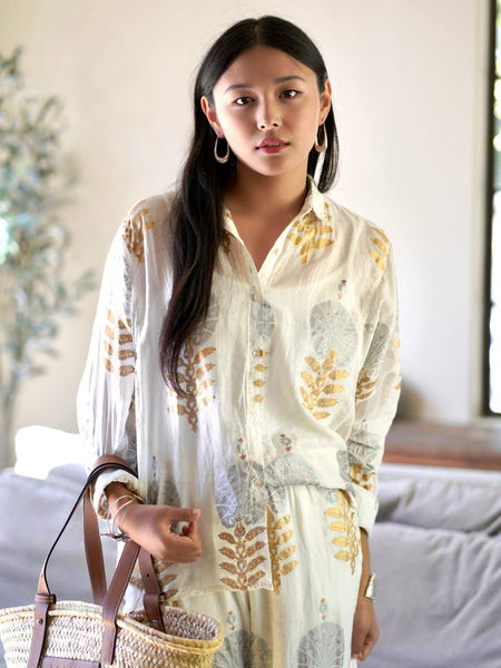 Solene Metallic Flo Print Shirt