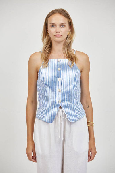 a.ren Linen Square Neck Top