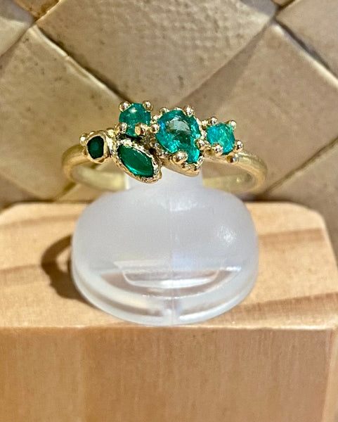 Mixed Cut Emerald Cluster Ring
