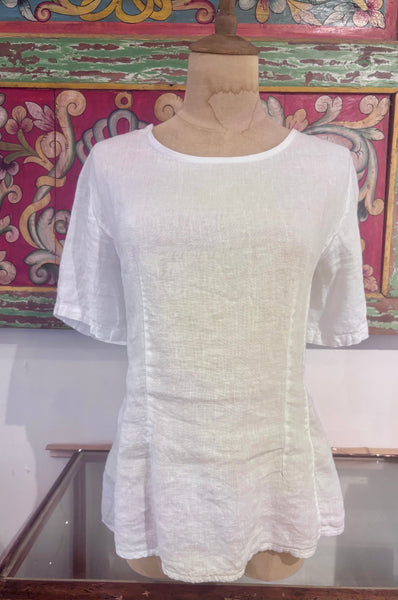 MILIO MILANO Linen Scoop Neck Peplum Top