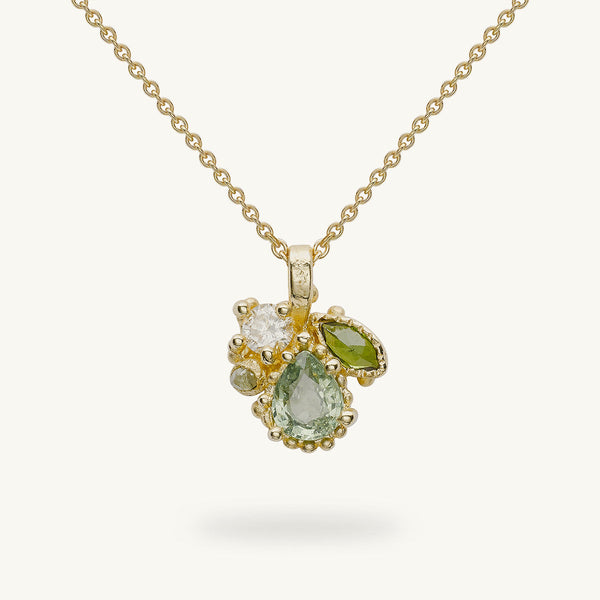 Mixed Cut Sapphire And Tourmaline Cluster Pendant With Diamonds