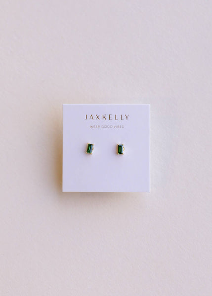 JaxKelly Baguette Emerald Stud Earrings