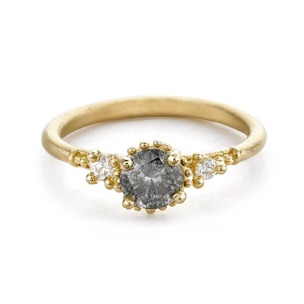 Grey Diamond Beaded Solitare Ring