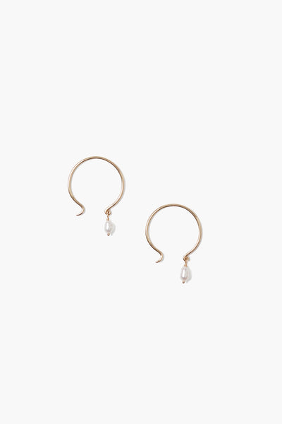 14K Gold Pearl Hoops