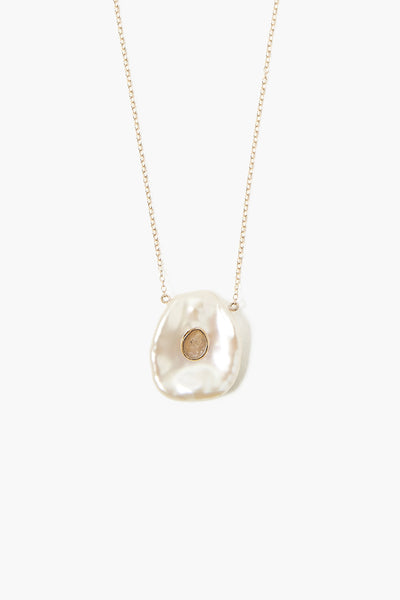 14k Keshi Coin Pearl Necklace with Diamond Slice